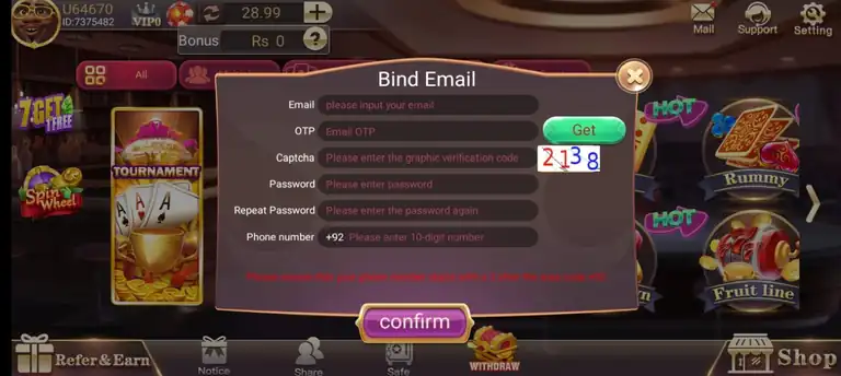 Yalla Rummy email registration form